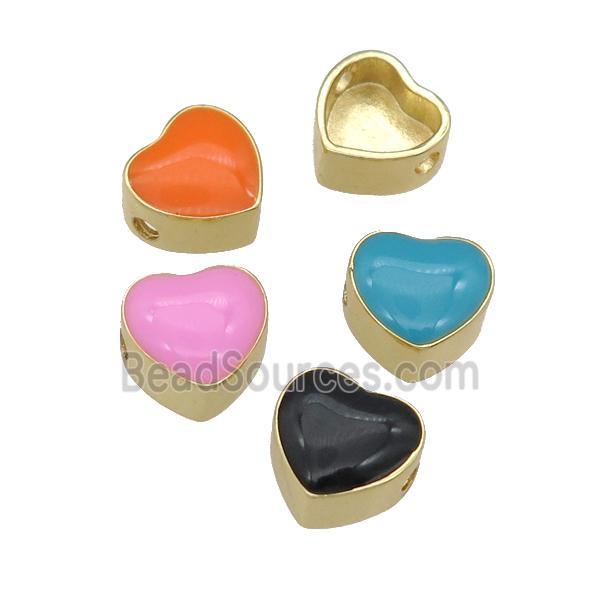 copper Heart beads with enamel, gold plated, mixed