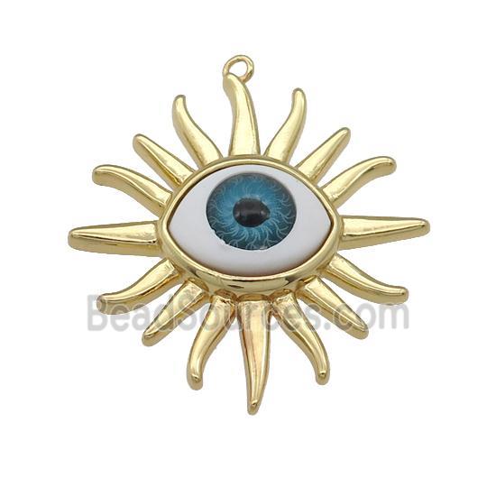 copper Evil Eye pendant, blue, gold plated