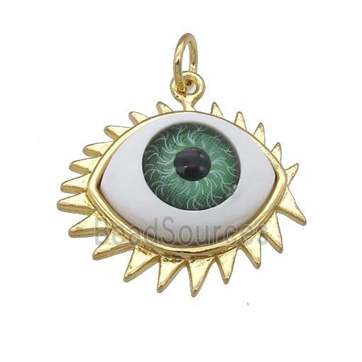 copper pendant with green Evil Eye, gold plated