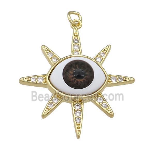 copper pendant paved zircon with red Evil Eye, gold plated