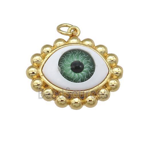 copper pendant with green Evil Eye, gold plated