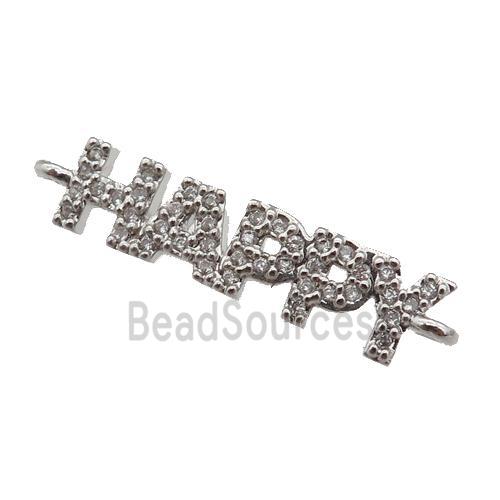 copper HAPPY connector paved zircon, platinum plated