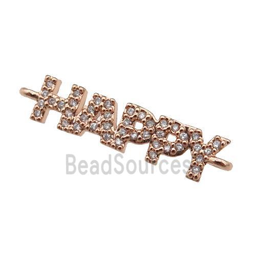 copper HAPPY connector paved zircon, rose gold