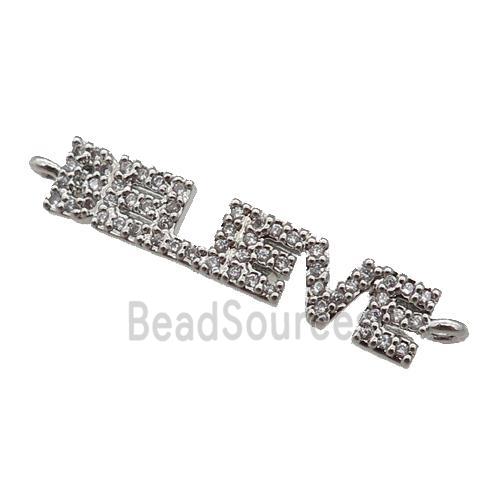 copper BELIEVE connector paved zircon, platinum plated