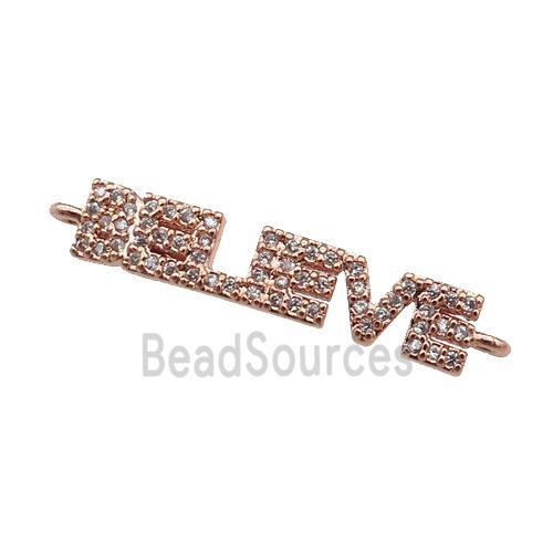 copper BELIEVE connector paved zircon, rose gold