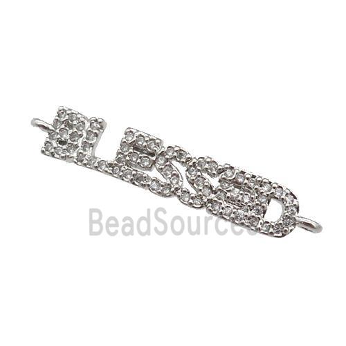 copper BLESSED connector paved zircon, platinum plated