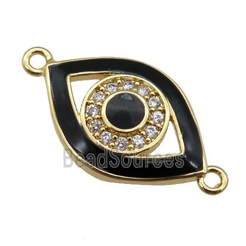 copper Eye connector paved zircon with black enamel, gold plated