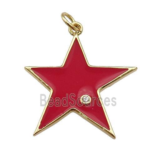 copper Star pendant with red enamel, gold plated