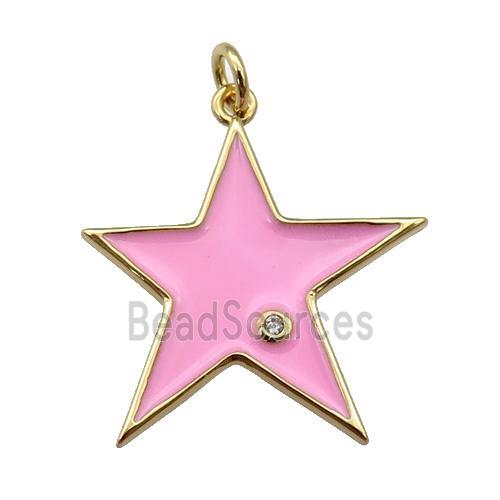 copper Star pendant with pink enamel, gold plated