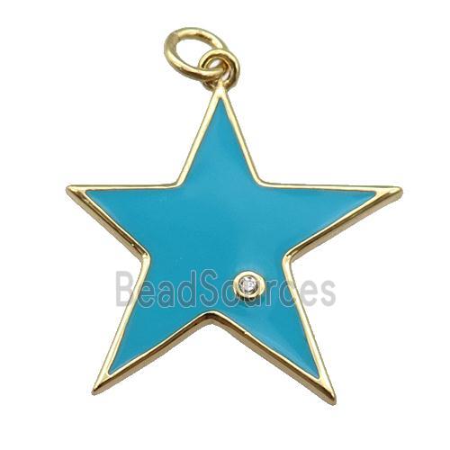 copper Star pendant with teal enamel, gold plated