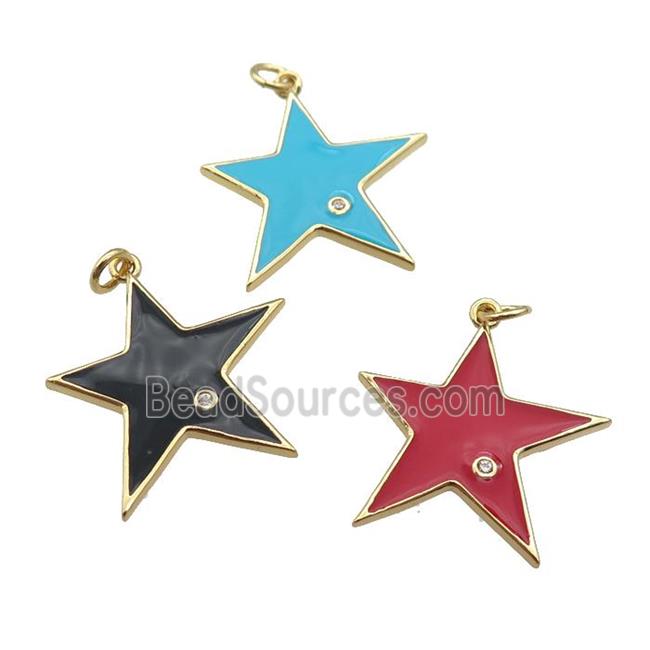 copper Star pendant with enamel, gold plated, mixed