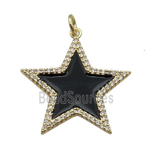 copper Star pendant paved zircon with black enamel, gold plated