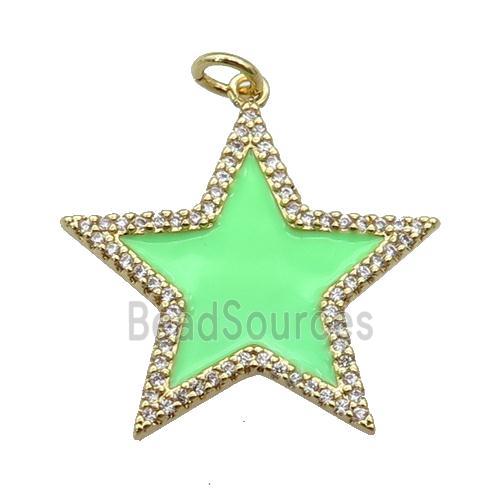 copper Star pendant paved zircon with green enamel, gold plated