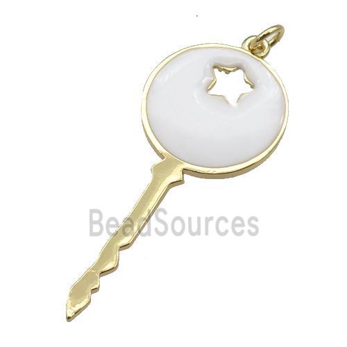 copper Key pendant with white enamel, gold plated