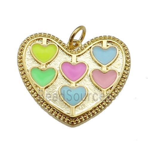 copper Heart pendant with enamel, multicolor, gold plated