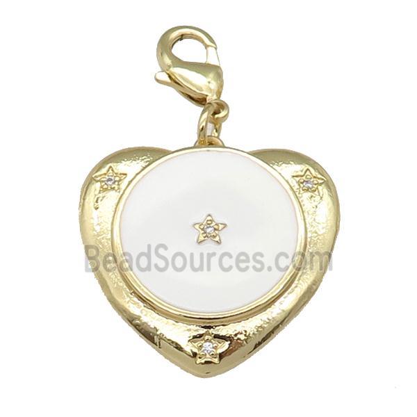 copper Heart pendant with white enamel, star, gold plated