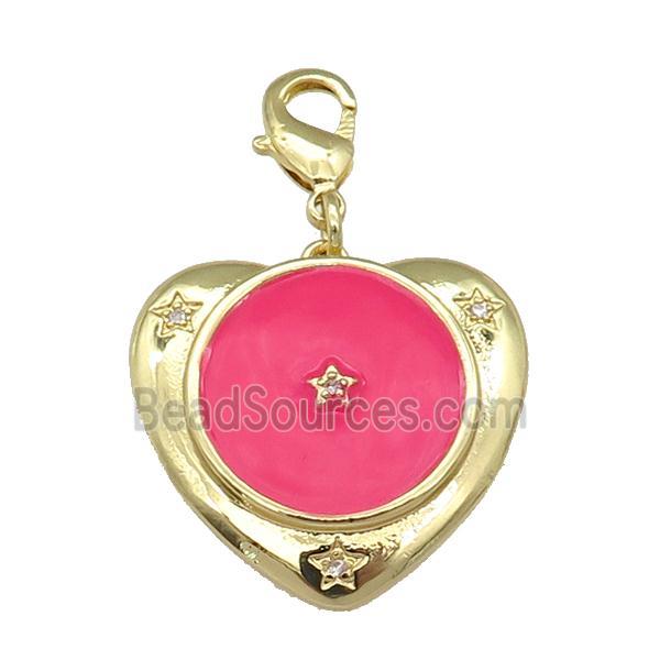 copper Heart pendant with hotpink enamel, star, gold plated