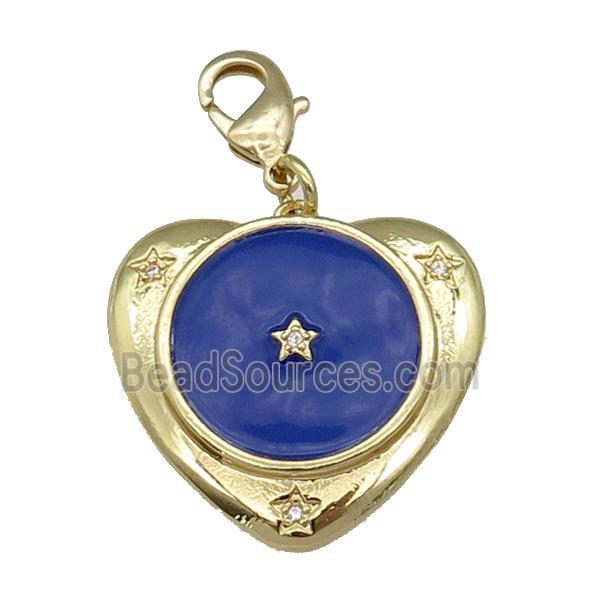 copper Heart pendant with navyblue enamel, star, gold plated