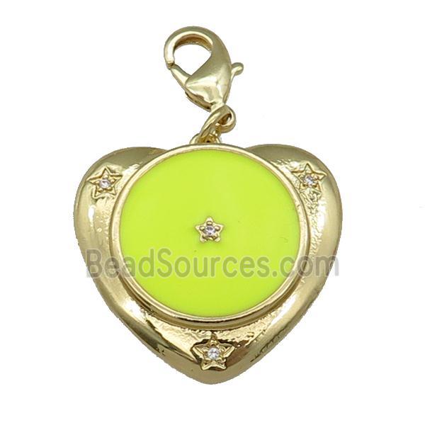 copper Heart pendant with yellow enamel, star, gold plated