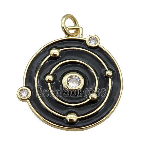 Copper Planet Pendant Black Enamel Gold Plated