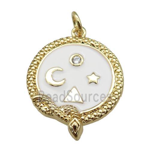 Copper Snake Penant White Enamel Moon Star Gold Plated