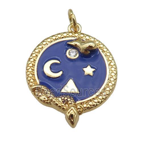 Copper Snake Penant Blue Enamel Moon Star Gold Plated