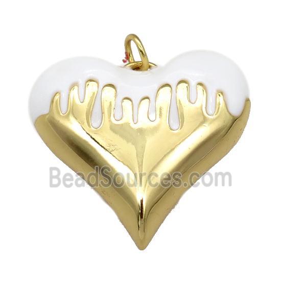 copper Heart pendant with white enamel, gold plated