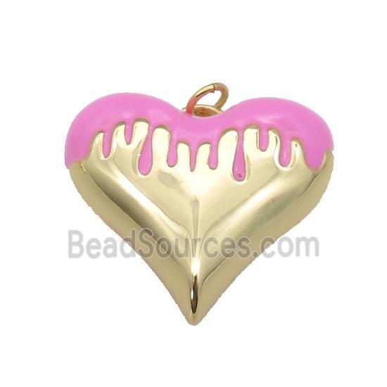 copper Heart pendant with pink enamel, gold plated