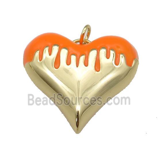 copper Heart pendant with orange enamel, gold plated