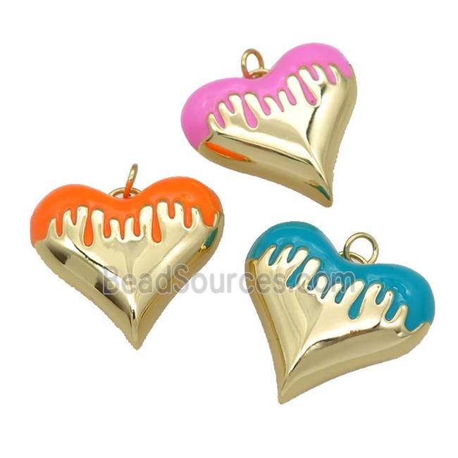 copper Heart pendant with enamel, gold plated, mixed