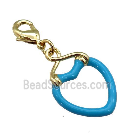 copper Lobster Clasp with blue enamel heart, gold plated