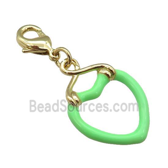 copper Lobster Clasp with green enamel heart, gold plated