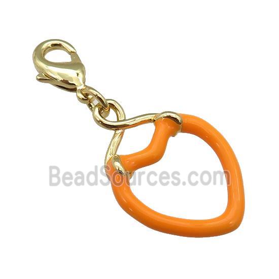 copper Lobster Clasp with orange enamel heart, gold plated