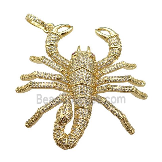 copper Scorpio pendant paved zircon, gold plated