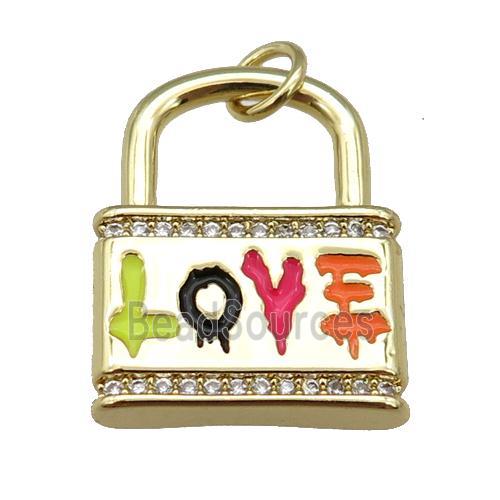 copper Lock pendant with multicolor enamel, LOVE, gold plated