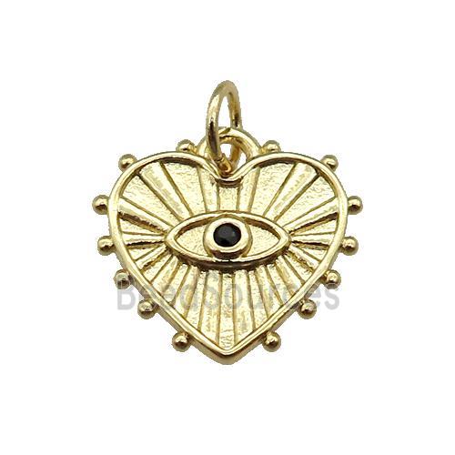 copper Heart pendant paved zircon, eye, gold plated