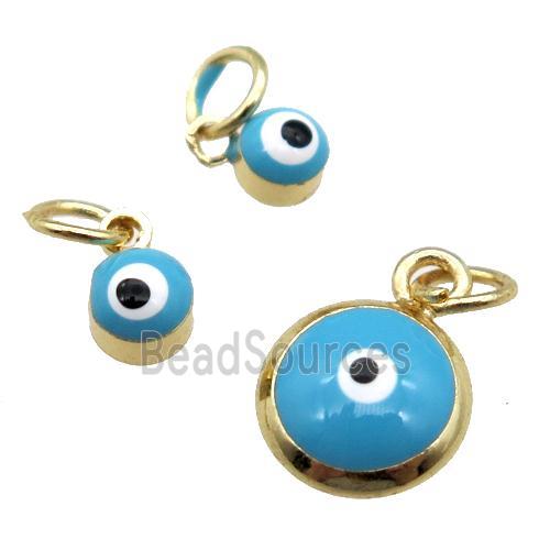 copper Evil Eye pendant with blue enamel, gold plated