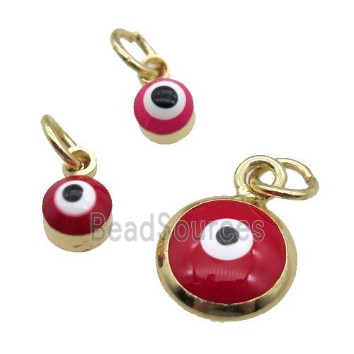 copper Evil Eye pendant with red enamel, gold plated