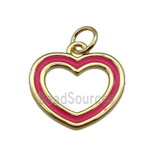 copper Heart pendant with red enamel, gold plated