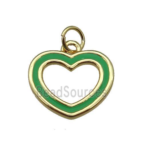 copper Heart pendant with green enamel, gold plated