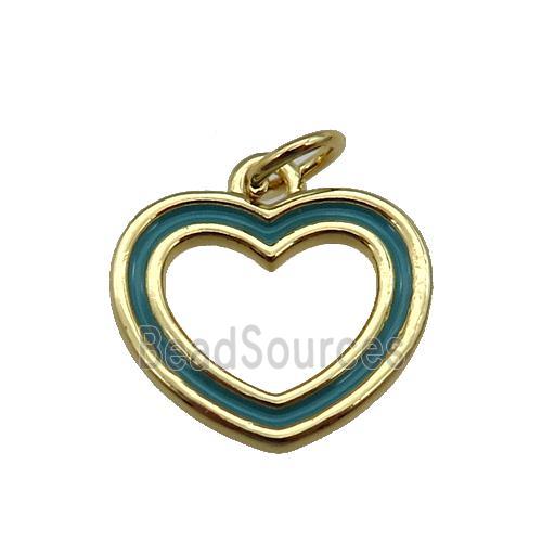 copper Heart pendant with teal enamel, gold plated