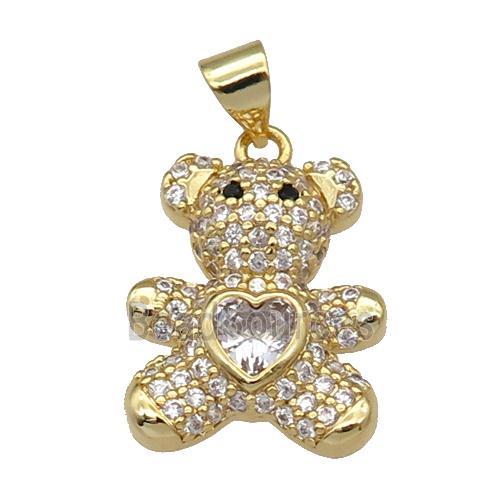 copper bear pendant pave zircon, gold plated