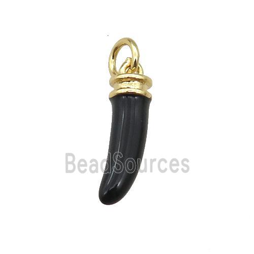 copper horn pendant with black enamel, gold plated