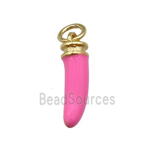 copper horn pendant with pink enamel, gold plated