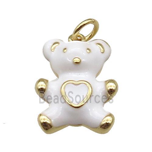 copper Bear pendant with white enamel, gold plated