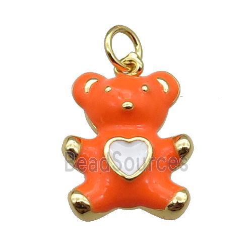 copper Bear pendant with orange enamel, gold plated