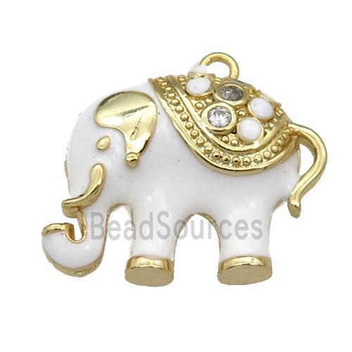 copper Elephant pendant with white enamel, gold plated