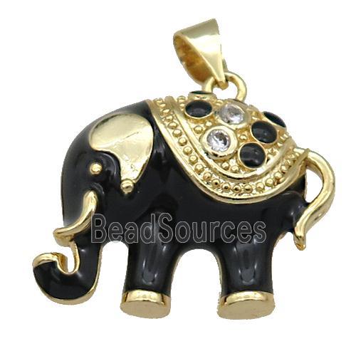 copper Elephant pendant with black enamel, gold plated