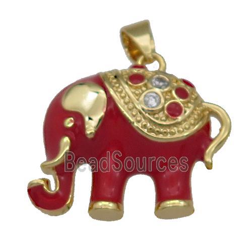 copper Elephant pendant with red enamel, gold plated