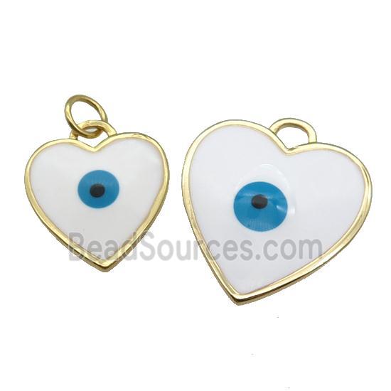 copper Heart pendant with white enamel, evil eye, gold plated